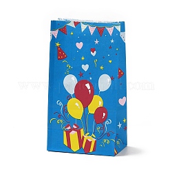 長方形の紙製キャンディーギフトバッグ  誕生日クリスマスギフト包装  バルーンとギフトボックスの模様  ディープスカイブルー  展開：13x8x23.5cm