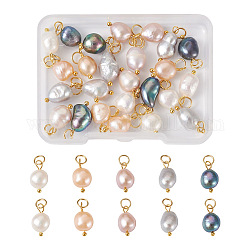 Beadthoven 30pcs 5 couleurs pendentifs de perles d'eau douce de culture naturelle, charme de pomme de terre, avec les accessoires en laiton dorés, mélangé teint et non teint, couleur mixte, 16~19x8~9x8~9mm, Trou: 3mm, 6 pcs / couleur