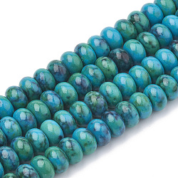 Chapelets de perles en jade blanc d'océan naturel, peint à la bombe, rondelle, turquoise foncé, 8~8.5x5mm, Trou: 1mm, Environ 78 pcs/chapelet, 15.7 pouce