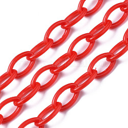 Handmade Opaque Acrylic Cable Chains, Oval, Red, 13x8x2mm