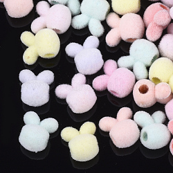 Perlas de conejito acrílico flocky, cabeza de conejo, color mezclado, 11x10x7.5mm, agujero: 2.5 mm