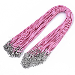 Gewachsten Baumwollkordel bildende Halskette, mit Alu-Karabiner Schnallen und Eisenketten Ende, Platin Farbe, neon rosa , 44~48 cm, 1.5 mm
