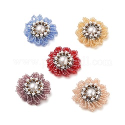 Perline di vetro fatte a mano perline intrecciate, con perle di plastica imitazione perla, fiore, colore misto, 30~35x10mm