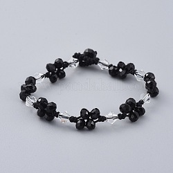 Bracelets de perles de verre à la main, avec du fil de nylon, facette, noir, 7-1/2 pouce (19 cm)