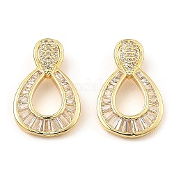 Rack Plating Brass Micro Pave Clear Cubic Zirconia Pendants, Teardrop, Real 16K Gold Plated, 23x14.5x2.5mm, Hole: 3x4mm