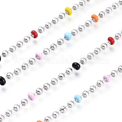 Chaîne à billes en 304 acier inoxydable, avec émail et bobine, colorées, couleur inoxydable, perles: 2.5 et {3 mm mm}, environ 32.8 pied (10 m)/rouleau