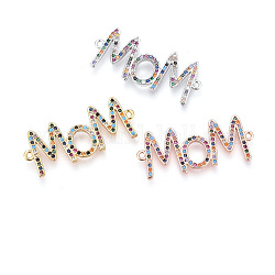 Mother's Day Theme, Brass Micro Pave Cubic Zirconia Links, Mom, Colorful, Mixed Color, 13.5x33.5x2mm, Hole: 1.2mm