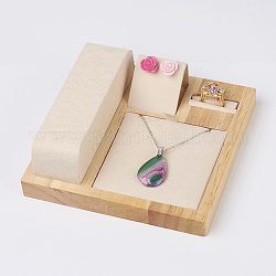 Wood Jewelry Displays, with Faux Suede, 4 Compartments, Square, PeachPuff, 15x15x5cm