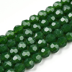 Hilos de abalorios de vidrio sólido opaco, reronda facetas, verde, 4~5mm, agujero: 0.5 mm, aproximamente 93~98 pcs / cadena, 14.69 pulgada (37.3 cm)