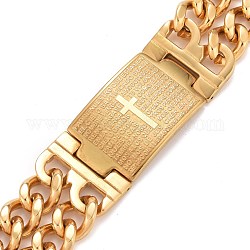 Rectángulo con pulsera de eslabones de la Sagrada Biblia., chapado en iones (ip) 304 pulsera de acero inoxidable de alta durabilidad garantizada para hombres y mujeres, dorado, 9-1/8 pulgada (23 cm)