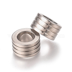 201 Stainless Steel Grooved Beads, Column, Stainless Steel Color, 10x5.7mm, Hole: 6.2mm