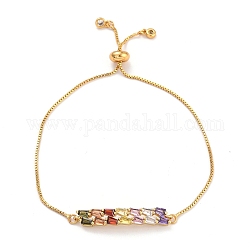 Bracciale slider colorato in zirconi, braccialetto a maglie rettangolari, gioielli in ottone per le donne, oro, diametro interno: 3/8~3 pollice (1~7.7 cm)