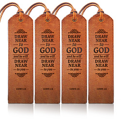 Quote Draw Near To God Cowhide Leather Labels, Handmade Embossed Tag, with Holes, for DIY Jeans, Bags, Shoes, Hat Accessories, Word, 180x50x1.2mm