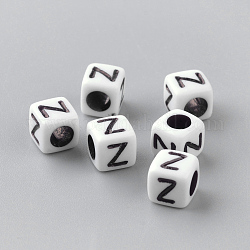 Opaque Acrylic Beads, Horizontal Hole, Letter Style, Cube, Letter.Z, 6x6x6mm, Hole: 3mm, about 300pcs/50g