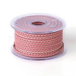 Cordón trenzado de cuero, cable de la joya de cuero, material de toma de diy joyas, rosa, 3mm, alrededor de 21.87 yarda (20 m) / rollo