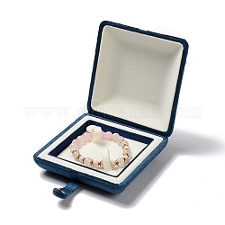 Boîtes de bracelet en velours carré, Coffret cadeau pour bracelet à bijoux avec bouton-pression en fer, bleu marine, 10.55x10.6x4 cm
