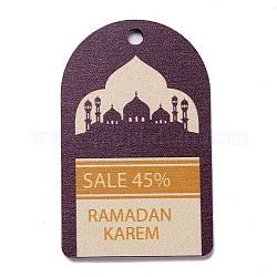 Pendentifs en bois thème ramadan, avec motif masjid, demi-ovale, brun coco, 67x42x2mm, Trou: 5mm