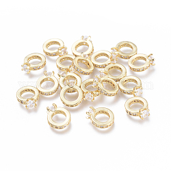 Brass Micro Pave Cubic Zirconia Charms, Long-Lasting Plated, Cadmium Free & Lead Free & Nickel Free, Ring, Real 18K Gold Plated, Clear, 10x8x2mm, Hole: 5mm