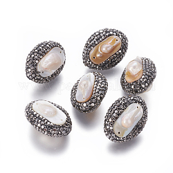 Perle coltivate d'acqua dolce perla naturale, con rhinestone polimero argilla, ovale, nero, 27~28x20~22x14~19mm, Foro: 1 mm