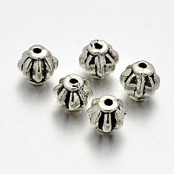 Perles de lanterne en alliage de style tibétain, sans plomb et sans cadmium et sans nickel, argent antique, 6x6mm, Trou: 1mm