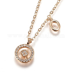 Brass Micro Pave Clear Cubic Zirconia Double Letter Pendant Necklaces, with Cable Chains, Letter.O, 14-3/4 inch(37.6cm)