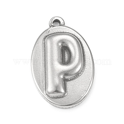 304 Stainless Steel Pendants, Oval with Letter P Charms, Stainless Steel Color, 22.5x14x3mm, Hole: 1.2mm
