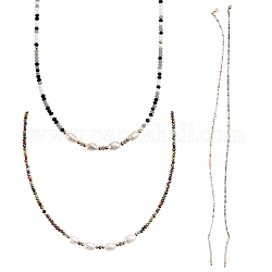 4 pièces 4 couleurs ensembles de colliers de perles de verre, avec des perles en laiton, Perles de nacre naturelle, 304 fermoirs mousquetons en acier inoxydable et sacs en velours, or, couleur mixte, 1 pc / couleur