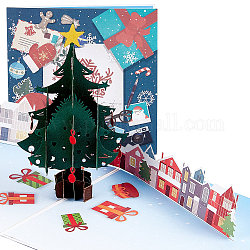 Rectangle 3d sapins de noel pop up papier carte de voeux, avec enveloppe, carte d'invitation de noël, motif d'arbre de Noël, 150x150x4.5mm