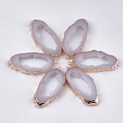 Druzy Geode Resin Big Pendants, Edge Light Gold Plated, with Iron Loops, Gainsboro, 51.5x23.5x6~7mm, Hole: 1.8mm