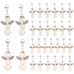 PandaHall Elite 40Pcs 2 Colors Alloy Pendants, with Brass Lobster Claw Clasps and Glass Pearl, Angel, Antique Silver, Mixed Color, 47mm, 20pcs/color