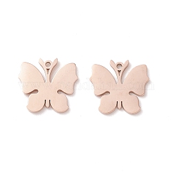 304 Stainless Steel Pendants, Butterfly, Rose Gold, 11x12x0.8mm, Hole: 1mm