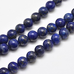 Chapelets de perles rondes en lapis-lazuli naturel, 8mm, Trou: 1mm, Environ 48 pcs/chapelet, 15.5 pouce