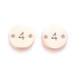 Números 304 eslabones de acero inoxidable, galjanoplastia del vacío, Para la fabricación de joyas artesanales, plano y redondo, oro rosa, num. 4, 10x1mm, agujero: 1.4 mm