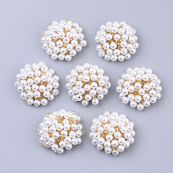Cabochons en plastique ABS d'imitation nacre, perles de cluster, avec des perles de rocaille en verre et des accessoires de tamis en fer plaqué or, navajo blanc, 24~26x9~10mm