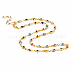 Brass Evil Eye Lampwork Link Chain Necklaces, with 304 Stainless Steel Lobster Claw Clasps, Golden, 16.25 inch(41.3cm)