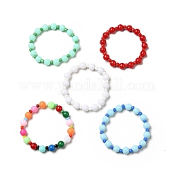 Bracelets extensibles pour enfants, avec des perles acryliques opaques et rocailles de verre, couleur mixte, 1-7/8 pouce (4.8 cm)