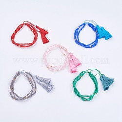 Стеклянные многожильных браслеты, с латунными круглыми бусинами и подвесками из нейлонового шнура, разноцветные, 2 дюйм (52 мм)