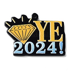 Colgantes acrílicos impresos por soltero-cara, encanto número 2024, oro, diamante, 29.5x39.5x2.4mm, agujero: 1.6 mm