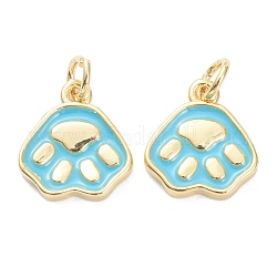 Brass Enamel Pendants, Long-Lasting Plated, Real 18K Gold Plated, Dog Paw Prints, Light Blue, 13.5x12x2mm, Hole: 3mm