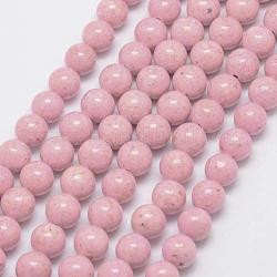Fossil Beads, Dyed, Round, Pink, 6mm, Hole: 0.8mm, about 66pcs/strand, 16 inch