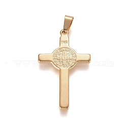 304 Stainless Steel Pendants, Lord's Prayer Cross, Golden, 38.5x22.5x2mm, Hole: 3.5x6.5mm