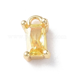 Encantos de latón, con vidrio, encanto rectángulo, real 18k chapado en oro, amarillo champagne, 8x4x3.5mm, agujero: 1.2 mm