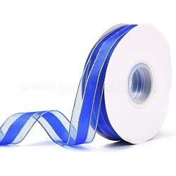Solid Color Organza Ribbons, Golden Wired Edge Ribbon, for Party Decoration, Gift Packing, Royal Blue, 1
