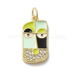 Brass Micro Pave Cubic Zirconia Pendants, with Enamel, with Jump Ring, Real 18K Gold Plated, Abstract Face, Aquamarine, 23.5x11.5x2mm, Hole: 3mm