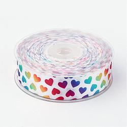 Ruban de satin à face unique, Ruban de polyester, motif de coeur, colorées, 1 pouce (25 mm), environ 100yards / rouleau (91.44m / rouleau)