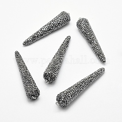 Strass en pâte polymère gros pendentifs, avec accessoires en laiton, cône, noir, 56~61x12~13mm, Trou: 2mm