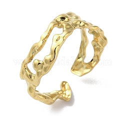 Hollow 304 Stainless Steel Open Cuff Ring, Real 18K Gold Plated, Inner Diameter: 15.6mm
