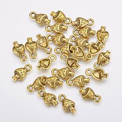 Tibetan Style Alloy Pendants, Lead Free and Cadmium Free and Nickel Free, Mushroom, Antique Golden, 13x8mm, Hole: 2mm