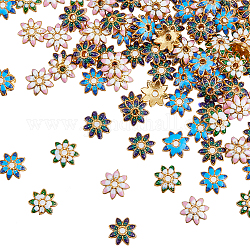 Hobbiesay 100 pz tappi di perline smaltate in lega multi-petalo, oro, fiore, colore misto, 7.5x7x2mm, Foro: 1 mm
