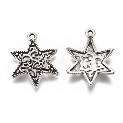 Pendentifs de style tibétain , Sans cadmium & sans nickel & sans plomb, pour juif, étoile de david, argent antique, 24x18x3mm, Trou: 1.5mm